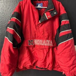 STARTER Red and Black Nebraska Pullover Windbreaker